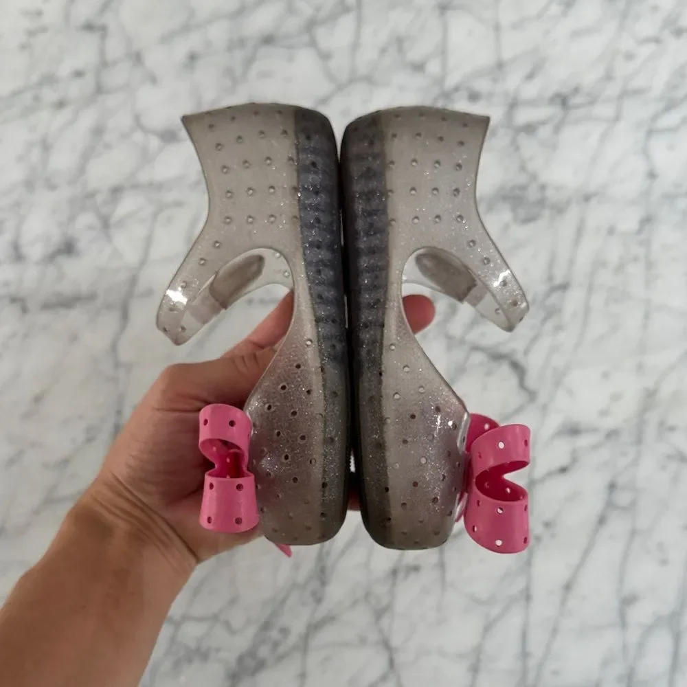 Mini Melissa Kids' Pink Sparkly Bow Shoes Sz 10